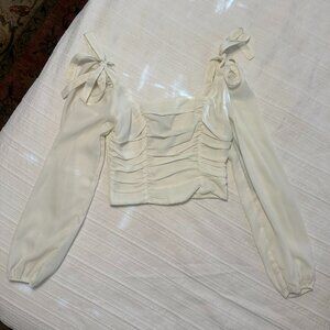 Forever 21 Tie Shoulder Ruched Bodice Puff Sleeve Long Sleeve Top